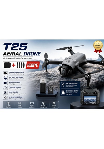 T25 Hd Hava Fotoğrafçılığı Dron Wi-fi Cam 2.4ghz Tek Tuş İniş Kalkış Ekranlı Kumanda Optik Akış Konum Belirleme Drone Usb+hafıza Kart Elektronik Hız Ayarlama Engel Algılama