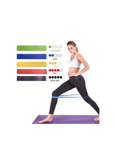 Pilates Direnç Lastiği Seti 5li Yoga Gym Egzersiz Bandı Spor Seti