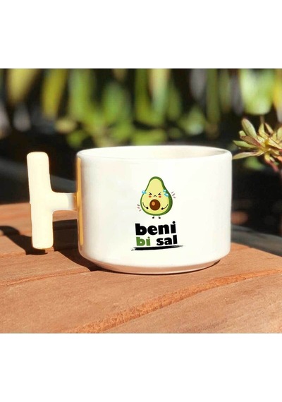 Avokado Beni Bi Sal Baskılı Beyaz T Kulp Kupa Bardak