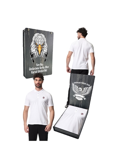 Beşiktaş Lisanslı Beyaz Polo T-shirt Uv Kutu