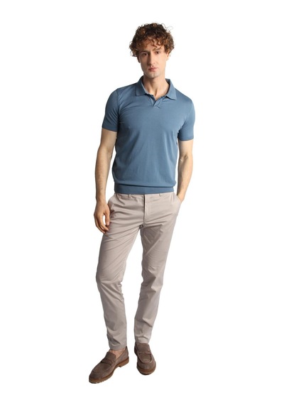 İgs İndigo Slim Fit Dar Kalıp Polo Yaka Düz Kısa Kollu Triko Tişört-16329 Mavi