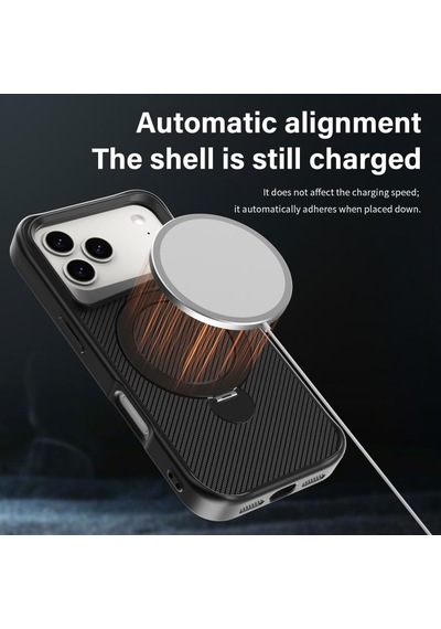 Nihcase Apple Uyumlu iPhone 17 Pro Kılıf 360 Dönerli Yüzük Karbon Tasarım Texture Kapak