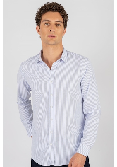 Tudors Modern Slim Fit Dar Kesim Armürlü Erkek Gömlek MD17004-110 Mavi