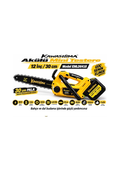 Algaride Kawashima Akülü Mini Testere 36v 3ah 1200w 30 Cm Kılavuz Çift Akülü Pratik Budama Ve Kesim Motoru