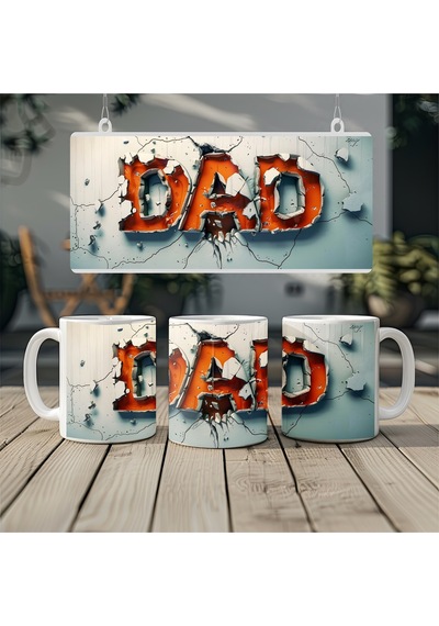 3d Efektli Dad Yazılı Kupa Cool Baba Tarzı Modern Tasarım Bardak Kabartmasız Beyaz
