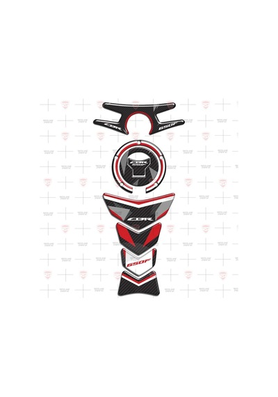 CBR 650F  Karbon Kırmızı Siyah Tank Pad Depo Kapak Mesnet Pad Gidon Pad Set