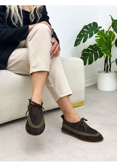 Erva'nın Butiği Kahve Hakiki Deri Santa Bağcık Detay Kadın Sneakers-6391 Kahverengi