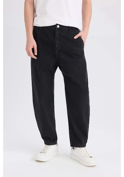 Defacto %100 Pamuk Relaxed Slouchy Fit Rahat Beli Lastikli Rahat Kesim Dar Paça Siyah Jean Pantolon B8320AX2 Siyah