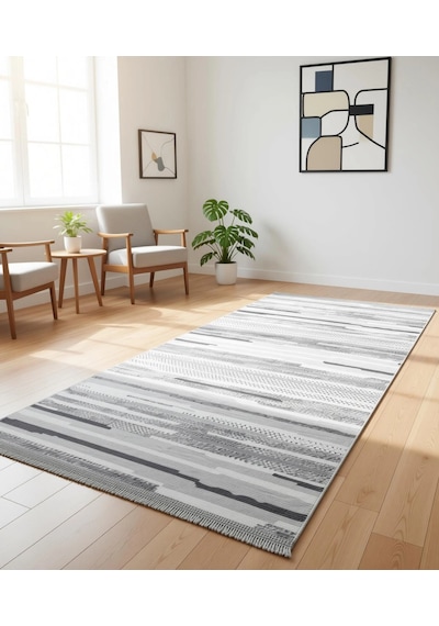 Yağmurser Bambu Yumuşak Dokulu Kaymaz Taban Halı Yolluk 8001 Gri Çok Renkli