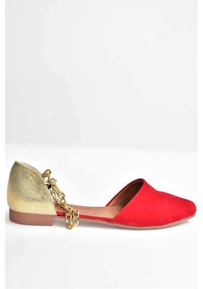 Fox Shoes Kırmızı Dore Süet Kadın Babet B726024402 Kırmızı