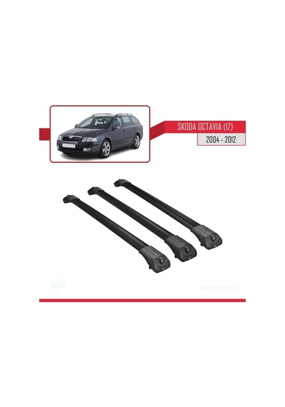 Skoda Octavia 1z 2004-2012 Arası İle Uyumlu Ace-1 Ara Atkı Tavan Barı Siyah 3 Adet Bar
