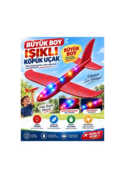Işıklı Köpük Uçak Büyük Boy Oyuncak Hafif Ve Dayanıklı Eva Köpük Kolay Kurulum Açık Hava Çocuk Oyuncağı Kırmızı - 921713471