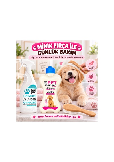 Yavru Köpek İlk Bakım Seti 750 Ml Leke Ve Koku Giderici + 400 Ml Puppy Şampuan + Minik Tüy Fırçası