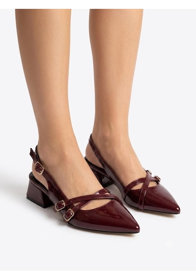 Asmi Shoes Kadın Jela Bordo Rugan 4 Cm Kısa Topuklu Tokalı Ayakkabı
