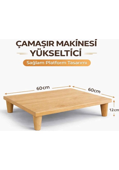 İmt Aksesuar Çamaşır Makinesi Yükseltici Platform 60x60x12 Cm Açık Meşe Robot Süpürge Uyumlu Ti Standart