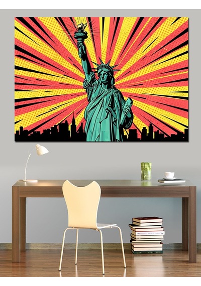 Pop Art Özgürlük Heykeli Tablosu Dekoratif Kanvas - Mdf Ahşap Tablo