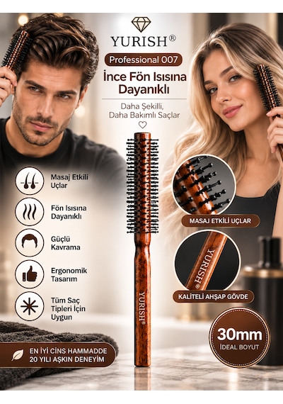 Professional 007 İnce Fön Isısına Dayanıklı Erkek Ve Kadın Saç Fırçası 0