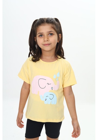 Toontoy Kids Toontoy Kız Çocuk Fil Baskılı Tişört Sarı
