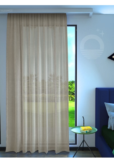 Bej Keten Görünümlü Ekstraforlu Tül Perde Linen Touch Serisi Bej
