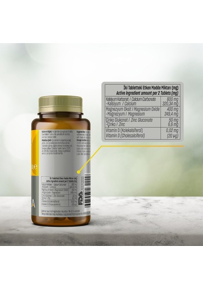 Kalsiyum, Magnezyum, Çinko, Vitamin D İçeren Takviye Edici Gıda - Gıda Takviyesi - 60 Tablet