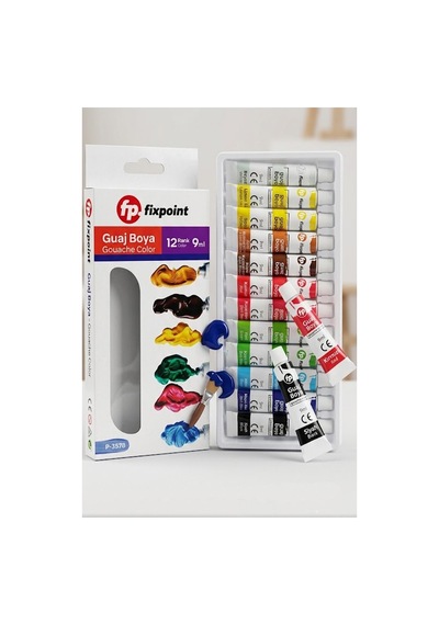 Guaj Boya 12 Renk 9 Ml 1 Paket Fixpoint Guaj Boya Seti 12 Li Ahşap Tuval Taş Ağaç Boyamalar İçin İdea Boyama Seti Çok Renkli