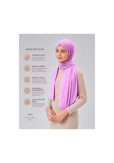 Sonbaharmoda Kız Çocuk Penye Şal, Viskon Likralı, 60x150 Cm, 10-12 Yaş, Tesettür Şal. Pembe