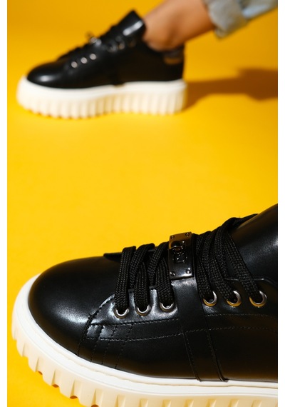 Luvishoes Luvi Shoes Andro Siyah Platin Kalın Tabanlı Kadın Spor Ayakkabı Siyah