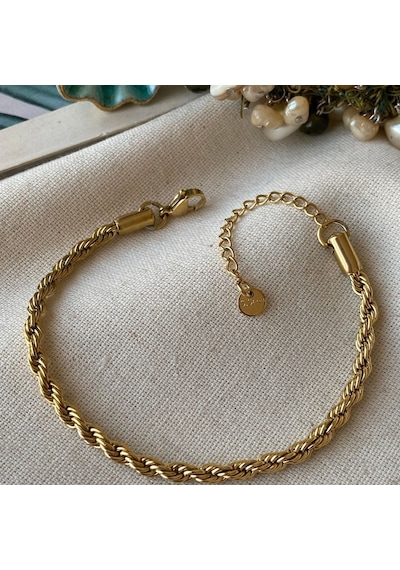 Gold Burgu Çelik Bileklik 4 Mm Şık Tasarım Ayarlanabilir Unisex Bileklik Sarı