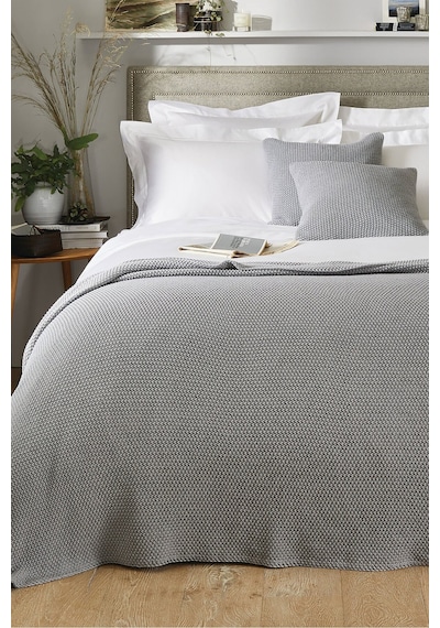 The White Company Lyra Throw, Yumuşak Pamuk Örgü Battaniye, 140 X 200 Cm Polyester Battaniye Gri Tek Ebat