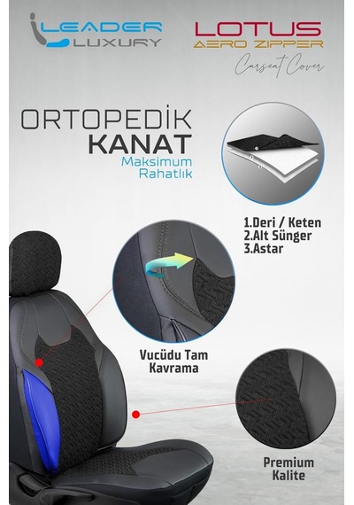 Jaecoo J7 İle Uyumlu Lüx Deri Detaylı Oto Koltuk Kılıfı Ön Arka Takım Lotus Siyah Standart
