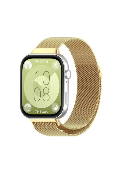 Huawei Watch Fit 3 Uyumlu Metal Hasır Kordon Altın