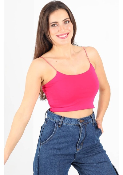 Lastik Askılı Crop Fuşya