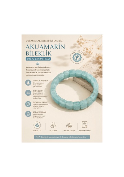 Akuamarin Bileklik 10 Mm Doğal Taş Boğaz Çakrası, Sakinlik Ve Huzur Bilekliği Turkuaz Turkuaz