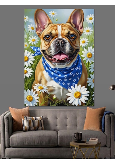 Sevimli Fransız Bulldog Köpek Tablo Dekoratif Kanvas - Mdf Ahşap Tablo
