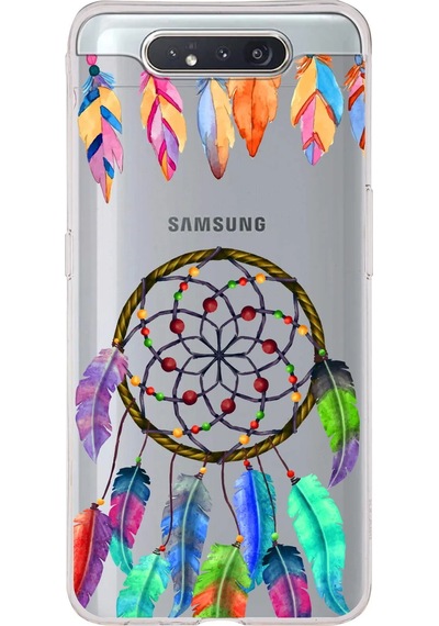 Samsung Galaxy A80 İle Uyumlu 1mm Slim Fit Nazar Boncuğu 6 Baskılı Şeffaf Kılıf Şeffaf