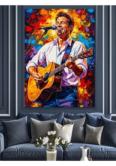 Ahşap Tablo Gitar Çalan Şarkıcı Renkli Sanat Dekoratif Tablolar