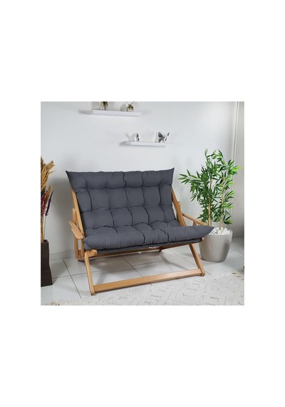 Ahşap Katlanabilir Şezlong, İkili Koltuk, 3 Kademeli Yatma Ayarlı, Minderli, 121x90x78 Cm, Antrasit Çok Renkli