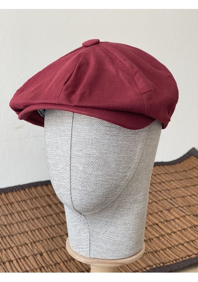 Aida Jewelss Yazlık Keten Peaky Blinders Kasket Dökümlü Astarlı Arkası Lastikli Kasket Şapka Bordo