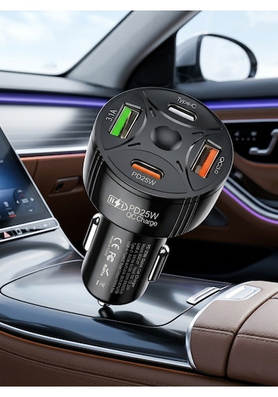 Super Şarj 4 Port Pd25w, Qc3.0, Araç Şarjı Çakmaklık, 2x Usb 2x Type-c, Çoklayıcı, 12-24v, 5v/6a Max