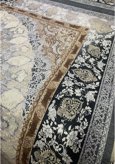 STY Home Gri Dijital Baskı Salon Halısı Kaymaz Tabanlı Yıkanabilir Halı Yolluk19 Gri