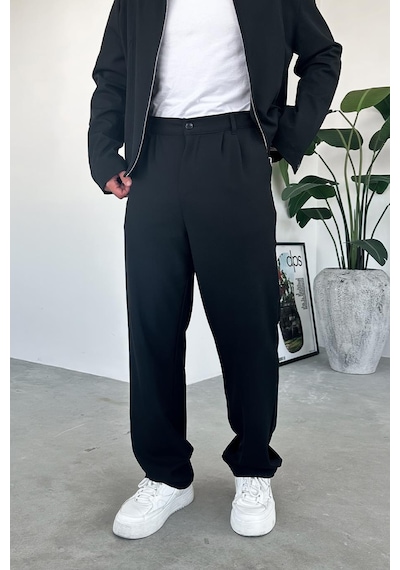 Siyah Premium Relaxed Fit Kumaş Pantolon Siyah