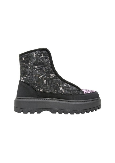 Kadın Vegan Siyah Uzun Bot - Doodle Camo Tasarım Multicolor