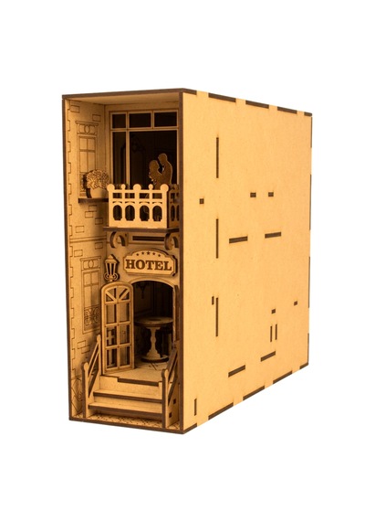Hotel Book Nook Ahşap Maket Seti Dıy Miniatür Otel Binası Peri Led'li Kitaplık Dekoru