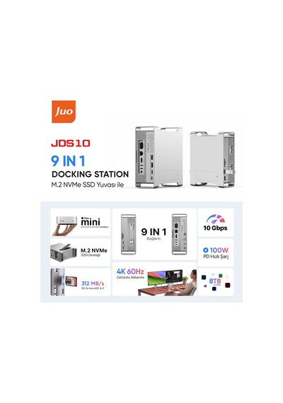 Juo Mac Mini M6, M5 Pro, M4 İçin Dock Station Nvme Ssd Kutusu Usb Çoklayıcı Hub 10gbps 4k 60hz Hdmı Sd/tf 4.0 Kart Okuyucu 100w Pd Alüminyum Stand
