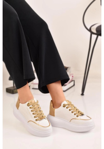 Kadın Kalın Tabanlı Hafif Spor Ayakkabı Sneaker Beyaz