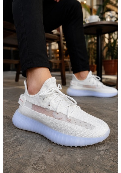Mevese Morven Erkek , Kadın Triko Sneaker Ayakkabı Günlük Bağcıklı Hafif Spor Modeli - Beyaz
