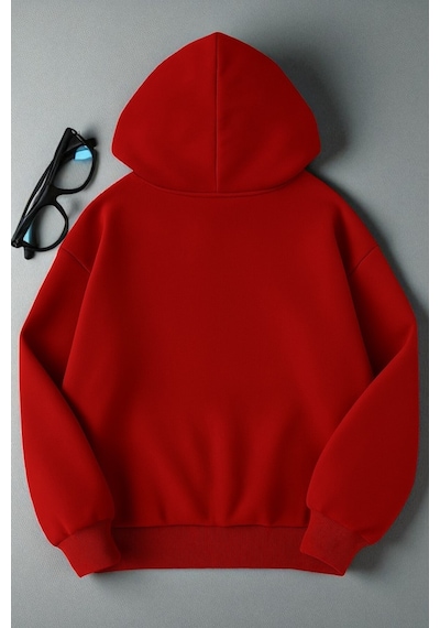 Uyguntarz Unisex Sirali Kalp Baskılı Oversize Sweatshirt Kırmızı