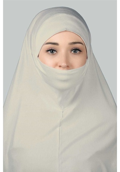Altobeh Hazır Türban Peçeli Pratik Eşarp Tesettür Nikaplı Hijab - Namaz Örtüsü Sufle 3xl - Koyu Krem Koyu Krem