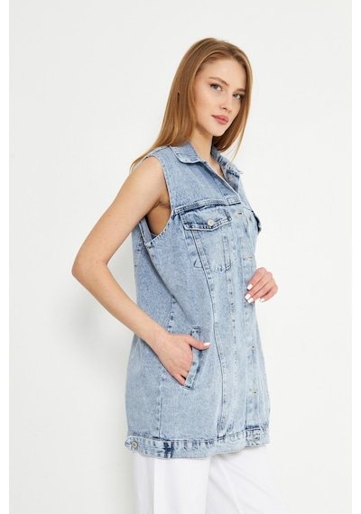 Esra Butik78 Açık Mavi Oversize Kot Yelek Modern Ve Zamansız Şıklık