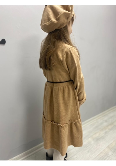 Kaşe Kumaş Şapkalı Kız Çocuk Elbise Mnk0559 001